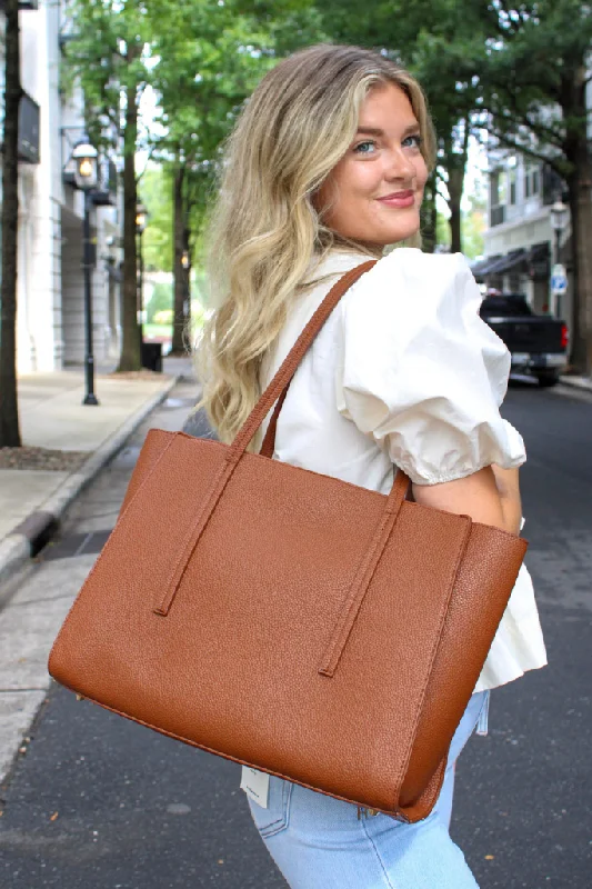 Holiday Gift Bags For Christmas Reyna Pleather Tote Bag in Tan