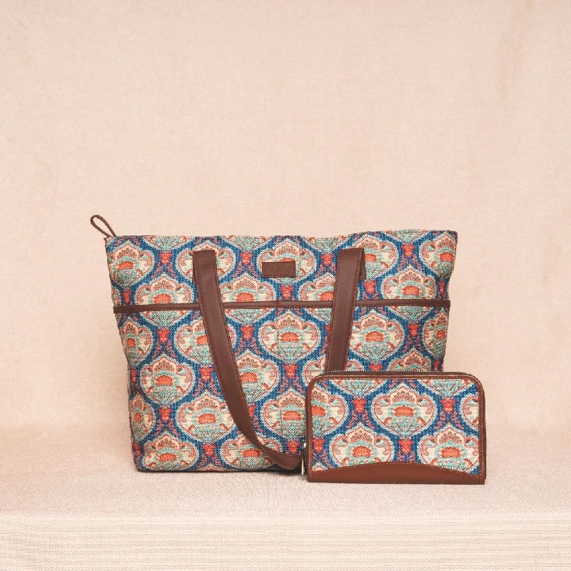 Spacious And Discounted Bags Kovil Blue- Tote Bag & Chain Wallet Combo