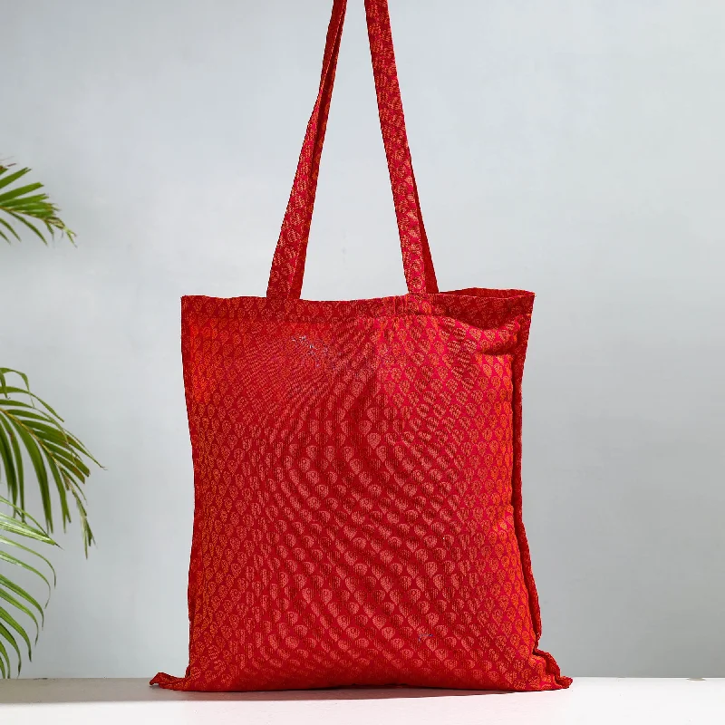 Minimalist Leather Bag For Modern Aesthetics Red - Jacquard Cotton Jhola Bag