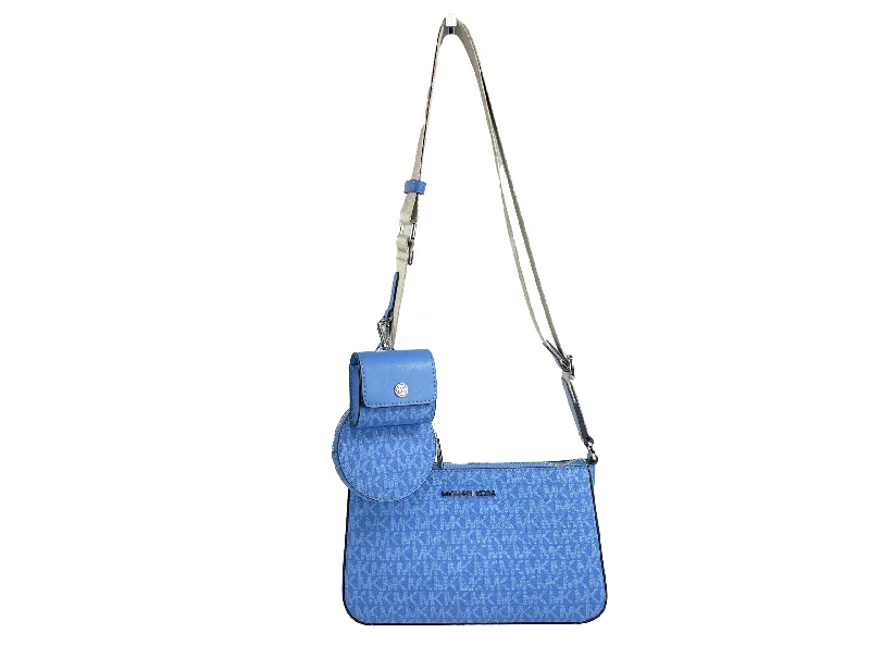 Clearance-Priced Bags Michael Kors Jet Set Signature PVC Crossbody Tech Attachment Bag Purse Blue Clearance-Priced Bags Michael Kors Jet Set Signature PVC Crossbody Tech Attachment Bag Purse Blue